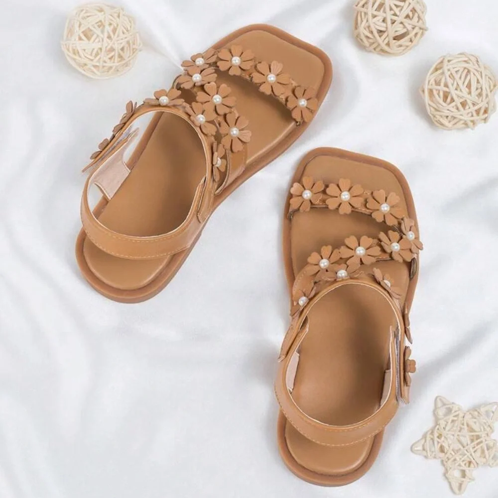 Girl Blossom Tan Sandals- (12.5)